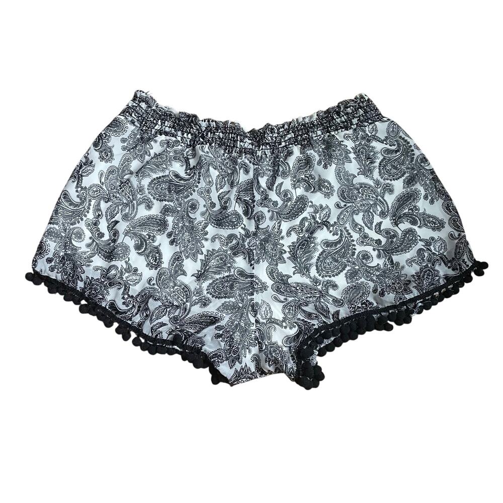 Honey Punch Festival Black White Mini Shorts Boho Paisley Pull on Large